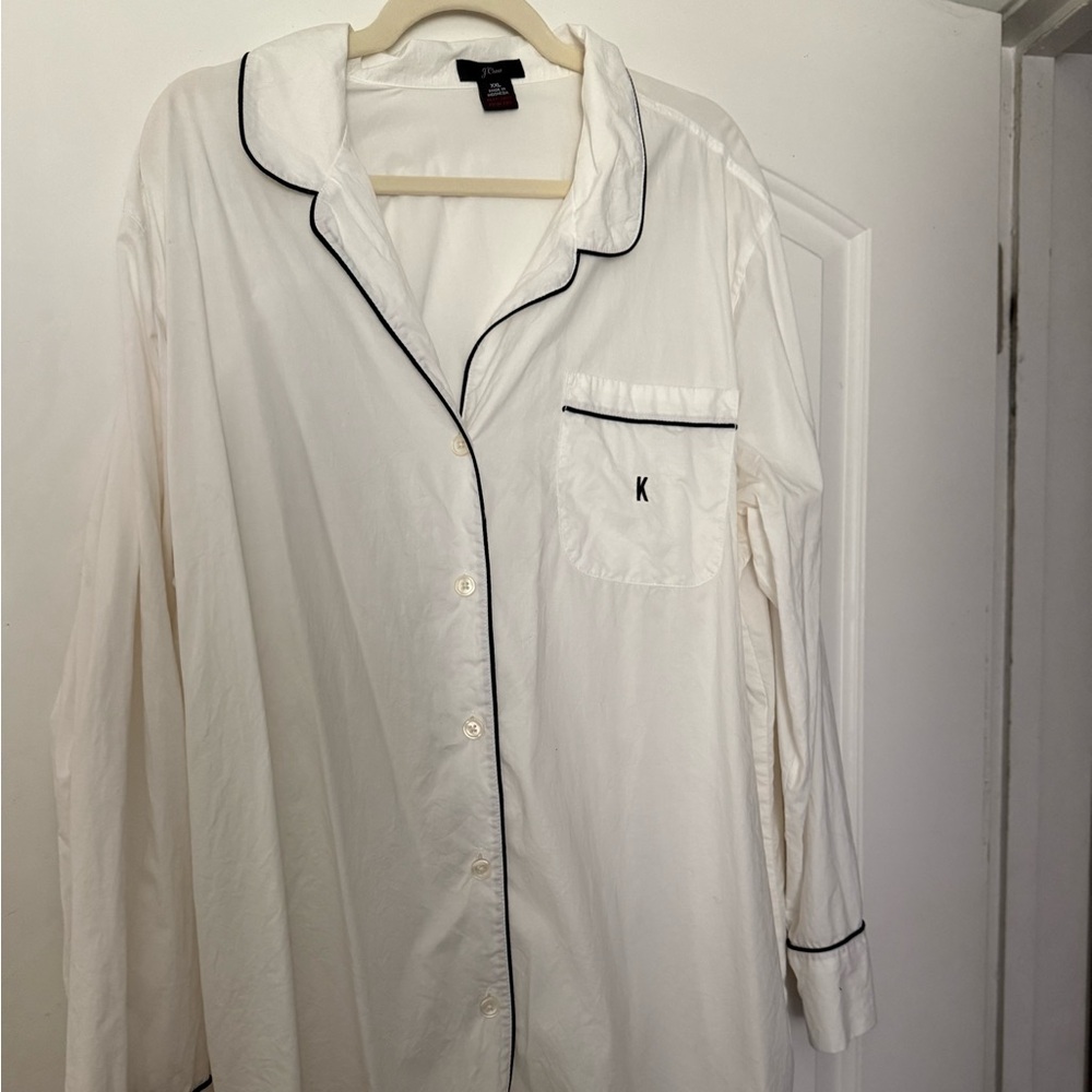 J. Crew White Pajama Top with Black Piping